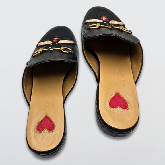 Gucci Princetown Mules Horsebit Bee Embroidered Slip-On Leather Black Women's 35 - Picture 3 of 10
